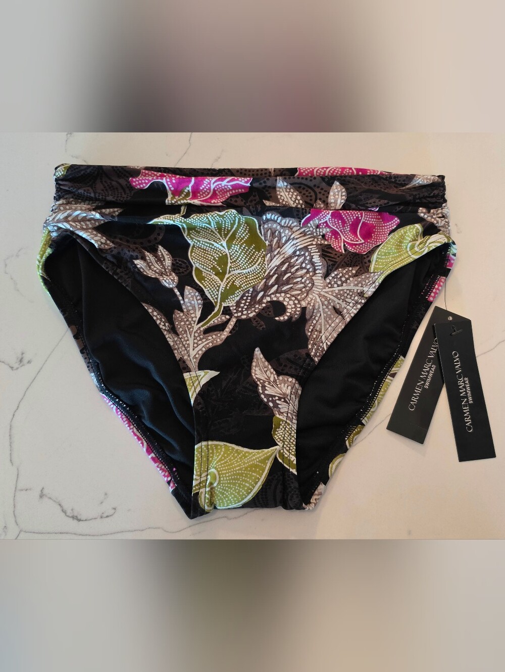 Carmen Marc Valvo Swimwear Bikini Bottom Floral Bikini Bottom Black Pink Women S